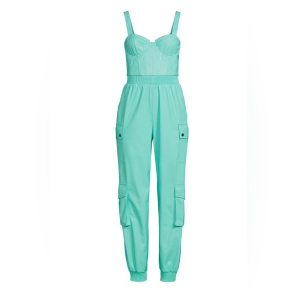 ALICE + OLIVIA Frida Faux Leather Cargo Jumpsuit - Picture 1 of 10